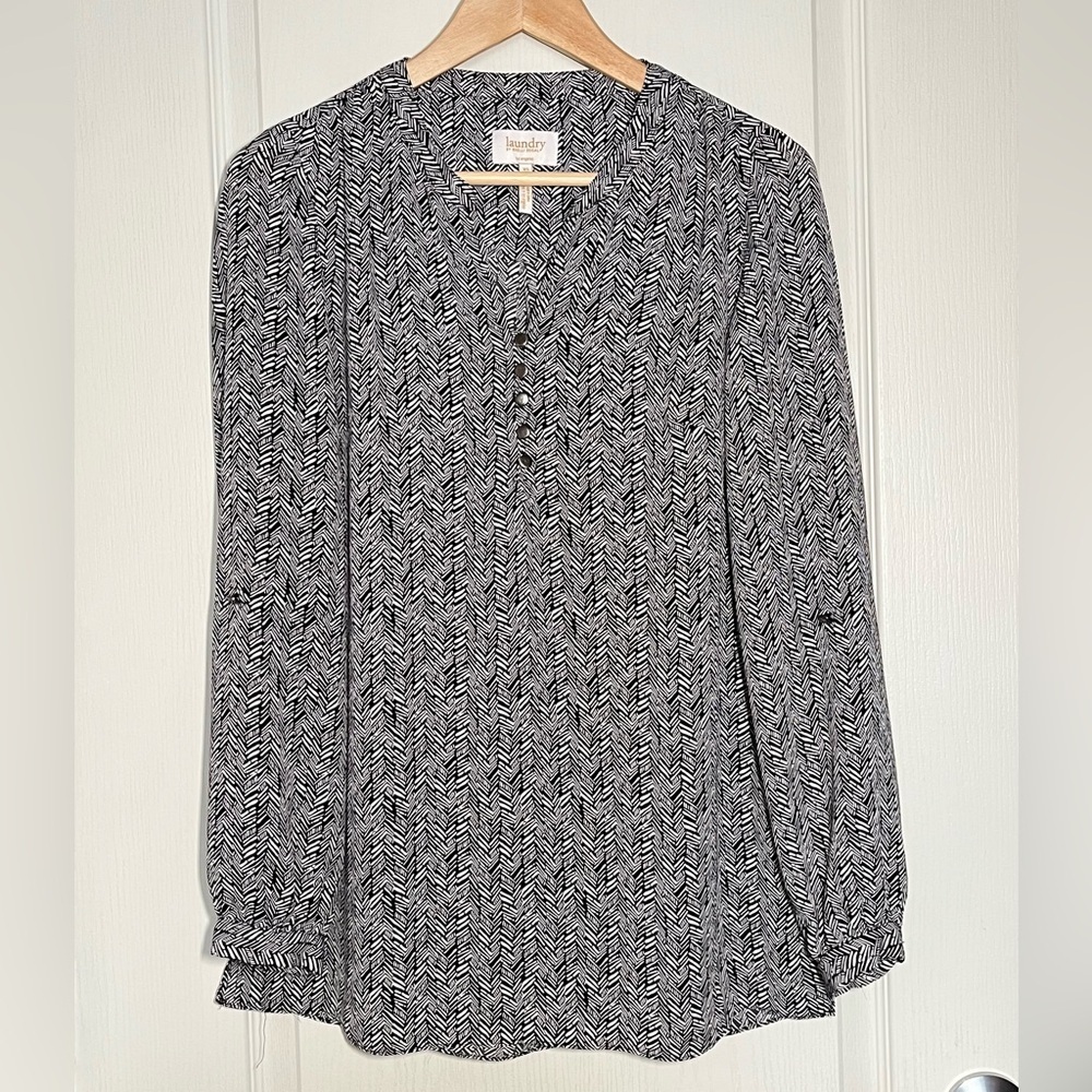Laundry By Shelli Segal Chevron Henley Tunic Blouse Size XS Boho Minimalist